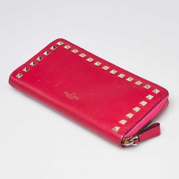 Valentino Dark Pink Leather Rockstud Zippy Wallet - Picture 2 of 10